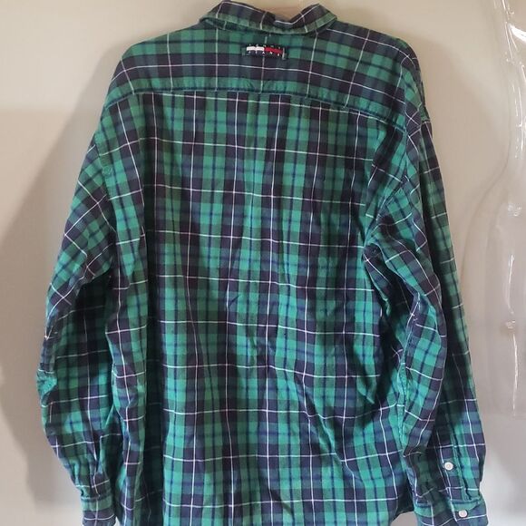 VTG Tommy Hilfiger Men’s XL Green Plaid Classic Button‑Down Shirt | Retro Y2K - Picture 2 of 4
